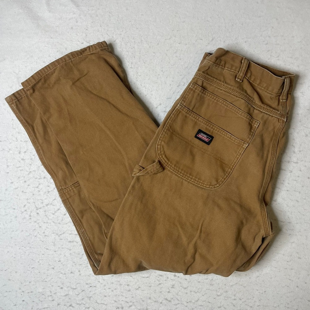 Dickies Carpenter Pants Mens 36x32 Brown Duck Canvas Double Knee Workwear